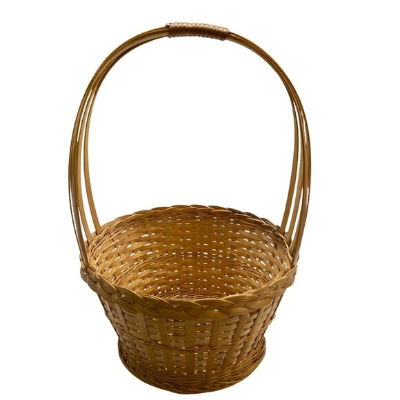 Woven Natural Bamboo Basket With Tall Handle Handmade Picnic Easter Storage - Picture 3 of 6